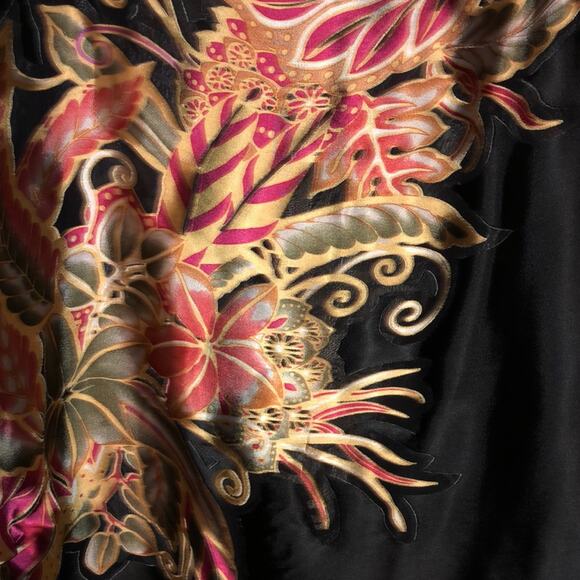 Cache Glam Edgy Party Up Town Old Money Scandi Silk Waist Tie Floral Cutouts Top - Picture 14 of 16